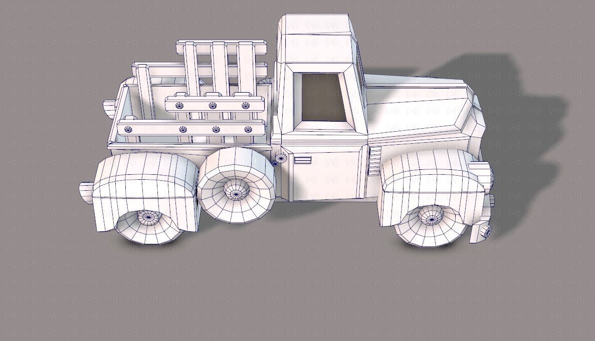 Pickup truck cartoon Low-poly 3D model_27