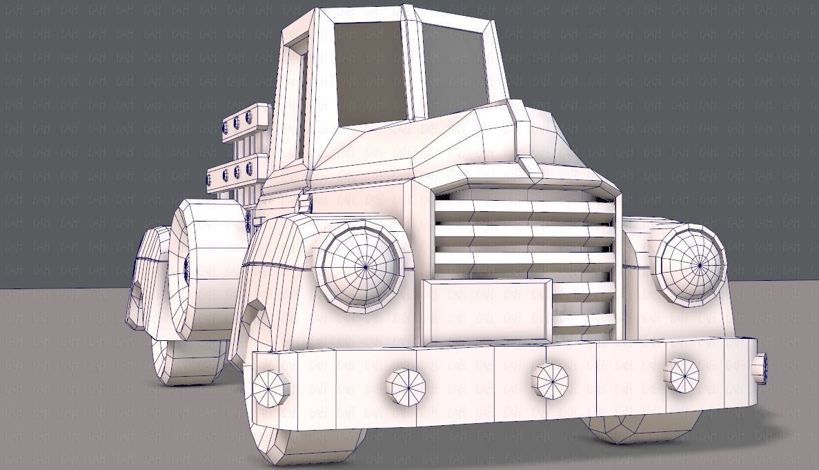 Pickup truck cartoon Low-poly 3D model_36