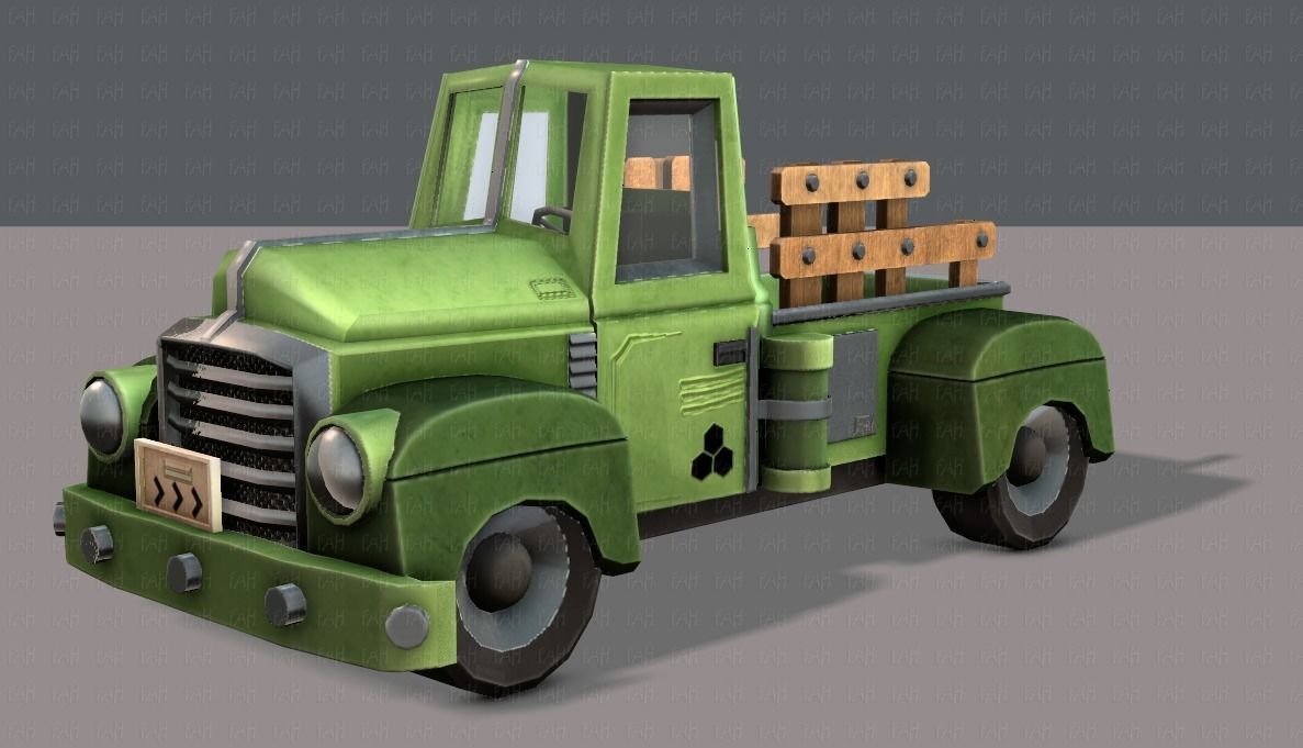 Pickup truck cartoon Low-poly 3D model_8