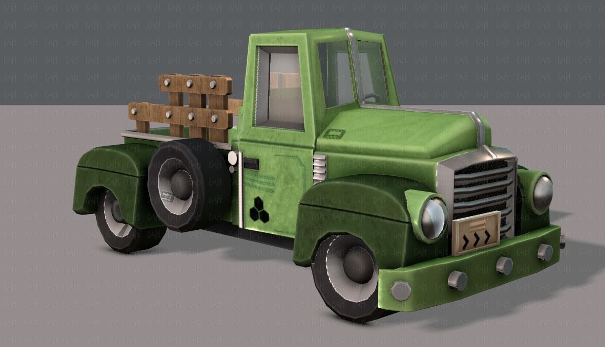 Pickup truck cartoon Low-poly 3D model_2
