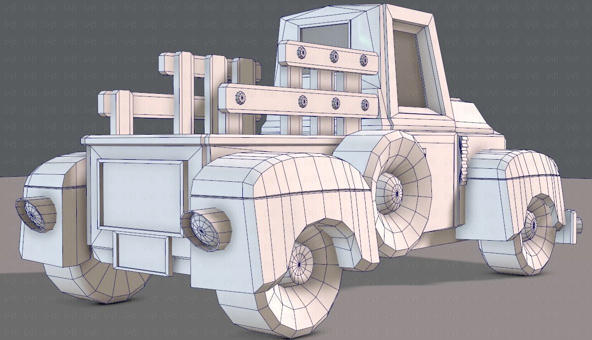 Pickup truck cartoon Low-poly 3D model_38