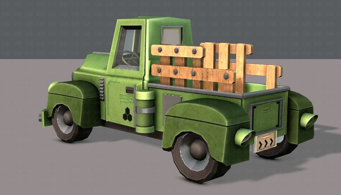Pickup truck cartoon Low-poly 3D model_6