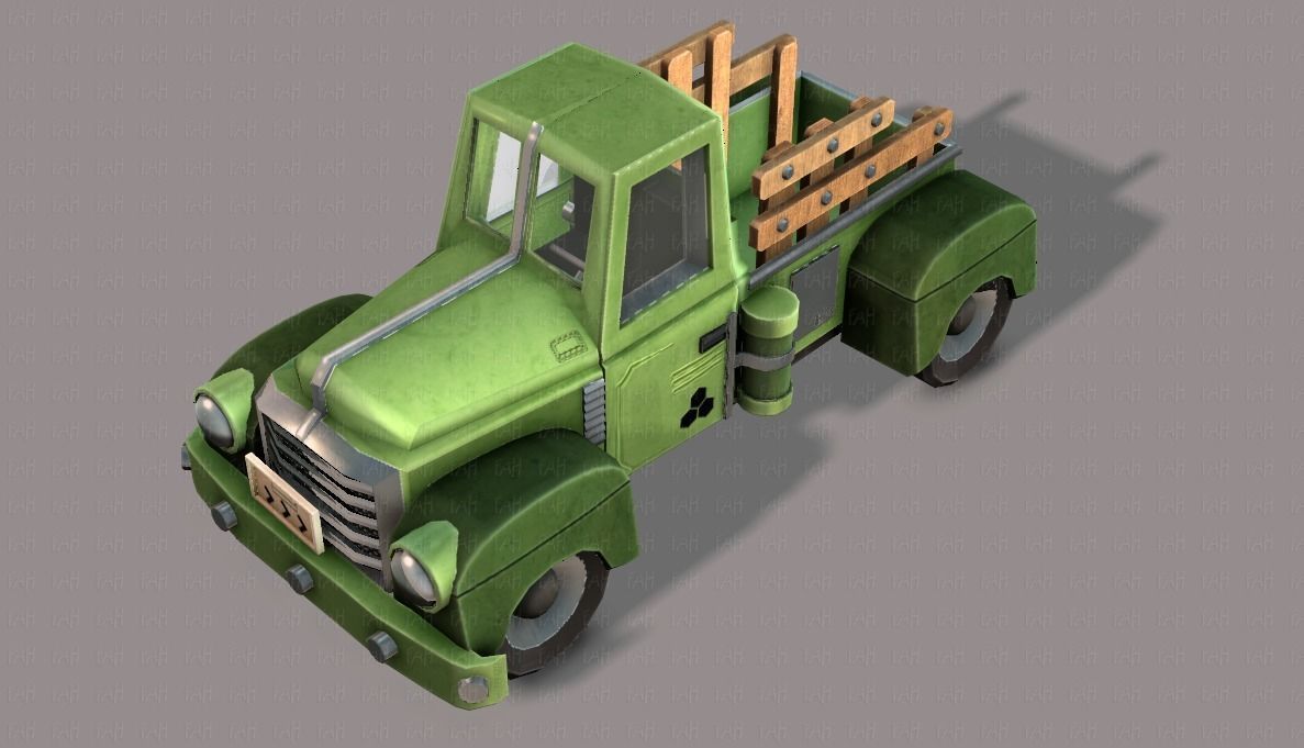 Pickup truck cartoon Low-poly 3D model_24