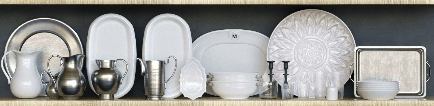 Service dishes on shelf 3D model_3