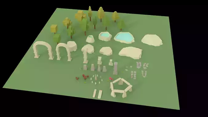 Low poly fantasy land nature asset pack Low-poly 3D model