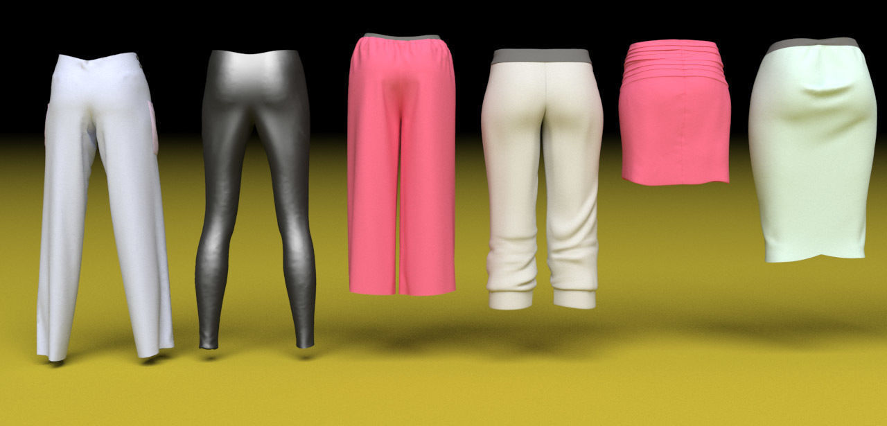 Female clothing skirts and pants  3D model_4