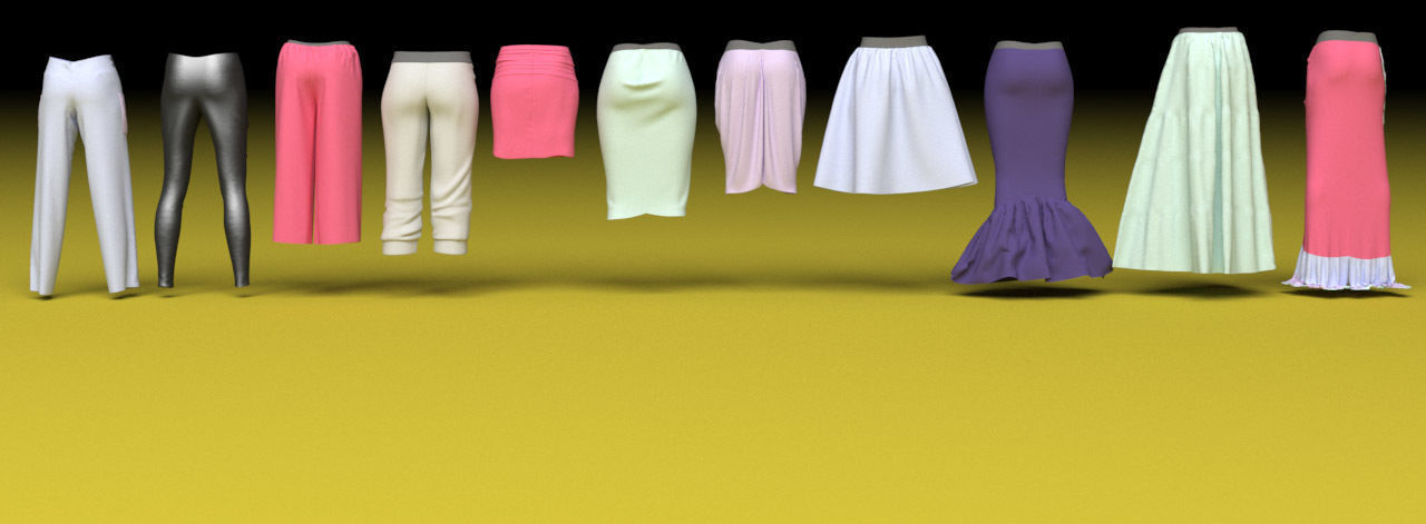 Female clothing skirts and pants  3D model_1