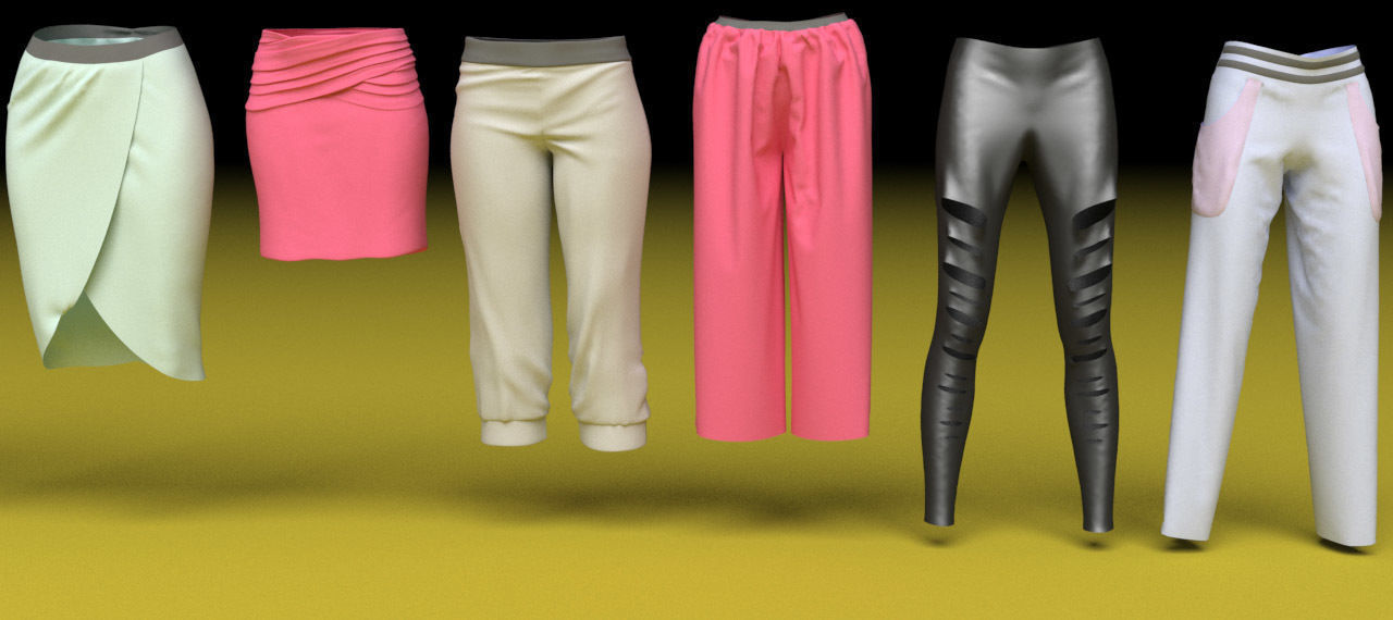 Female clothing skirts and pants  3D model_5