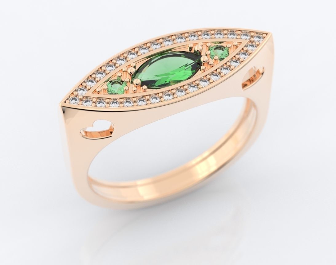 Ring of the Marquise with Diamonds and Hearts 384 3D print model_2