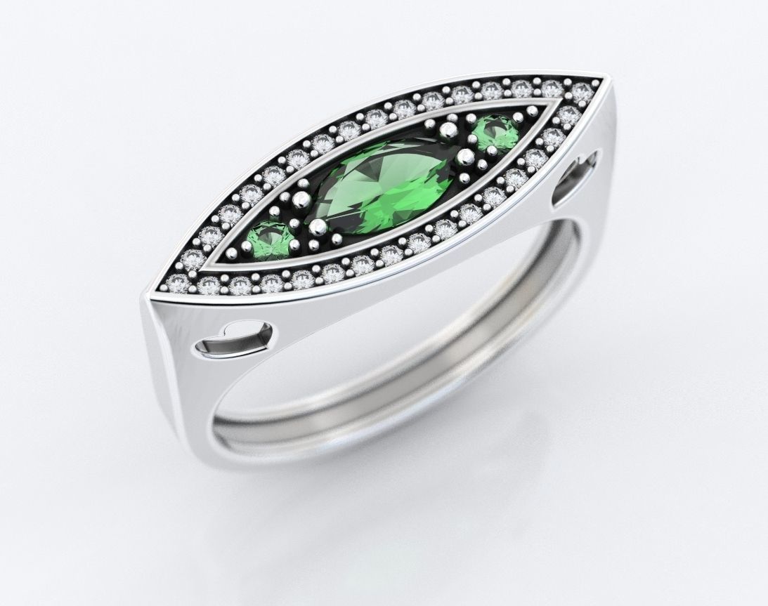 Ring of the Marquise with Diamonds and Hearts 384 3D print model_4