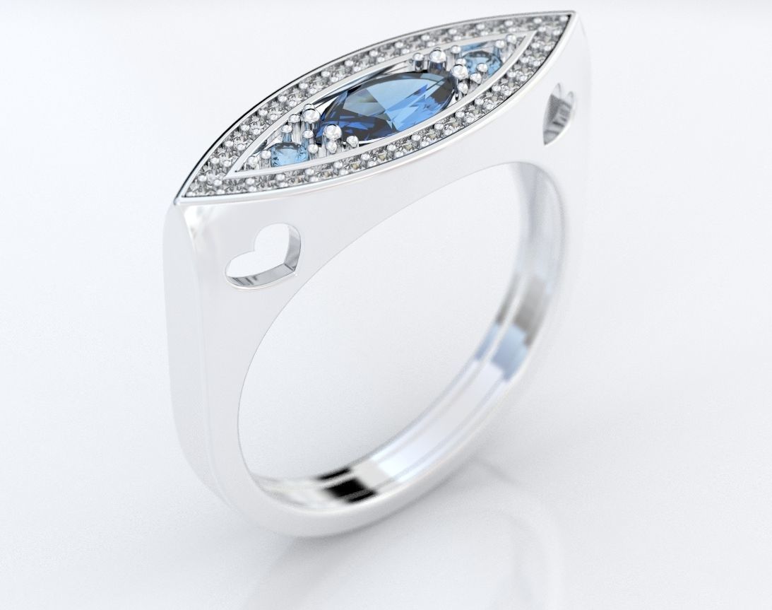 Ring of the Marquise with Diamonds and Hearts 384 3D print model_8