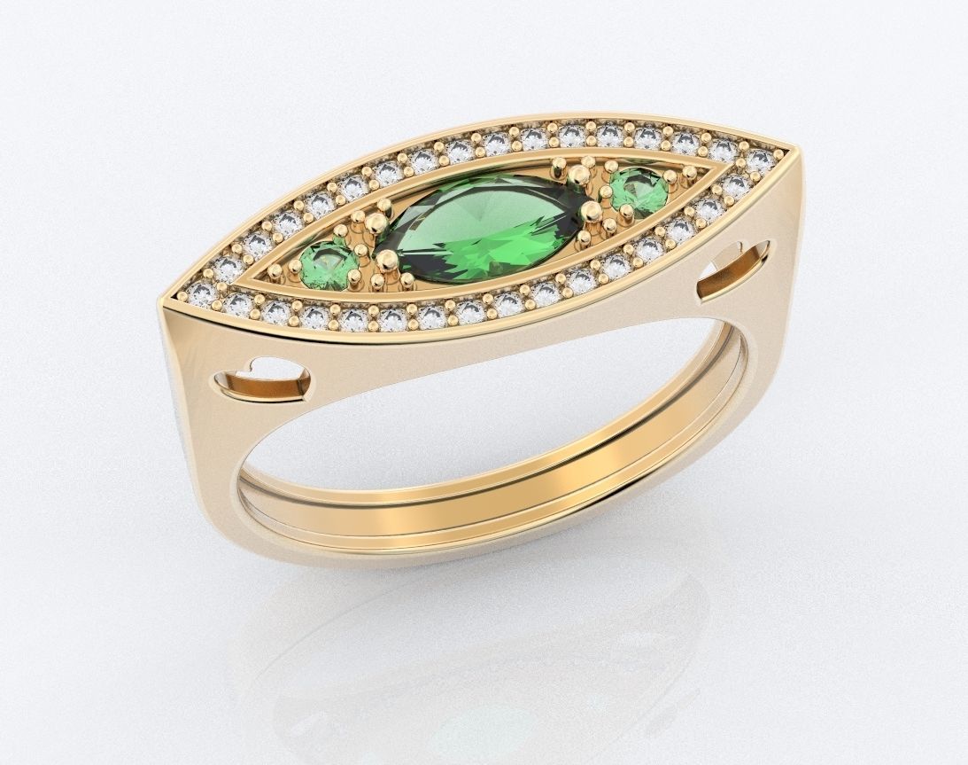 Ring of the Marquise with Diamonds and Hearts 384 3D print model_1