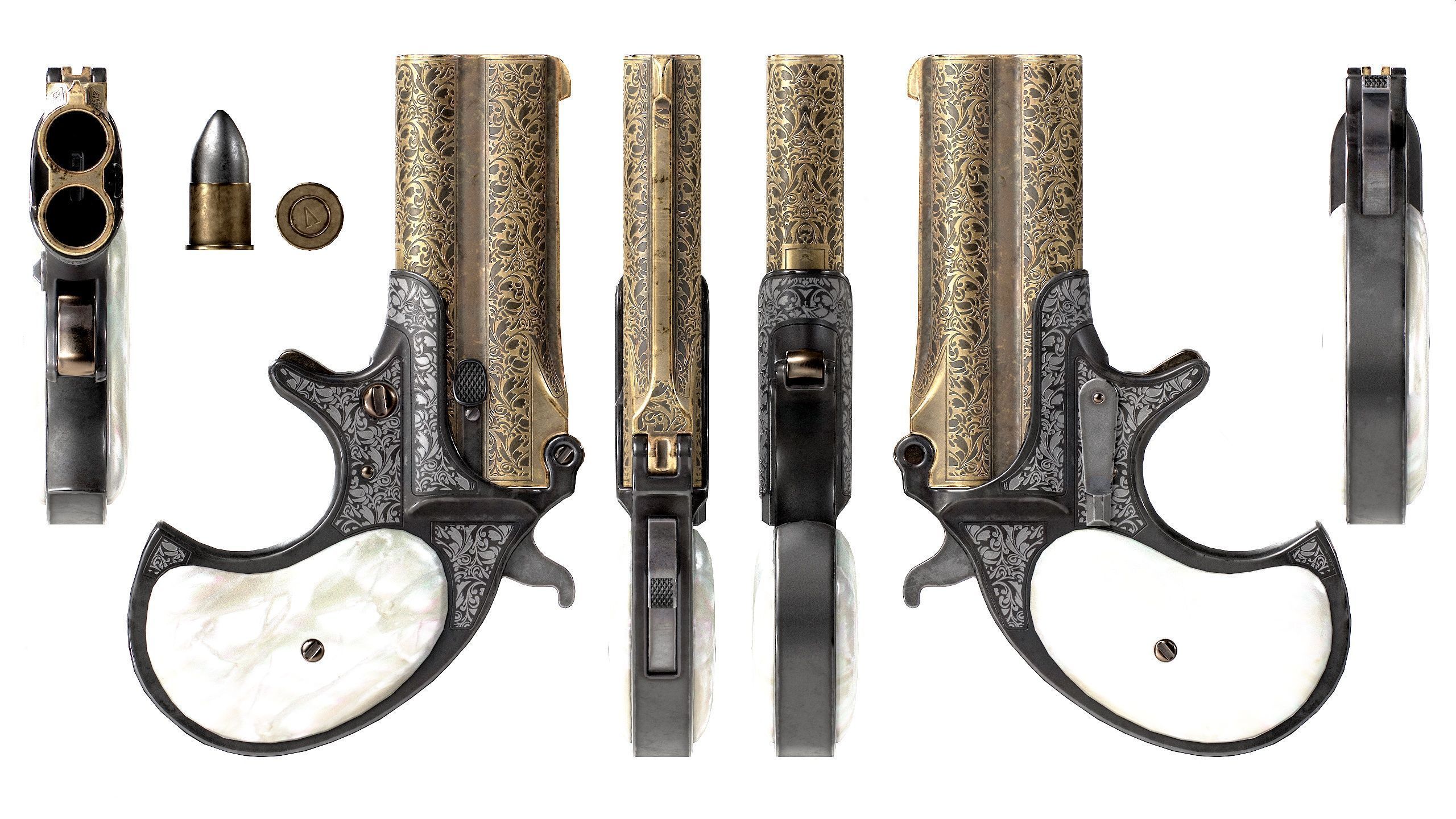 PBR Remington Derringer Low-poly 3D model_3