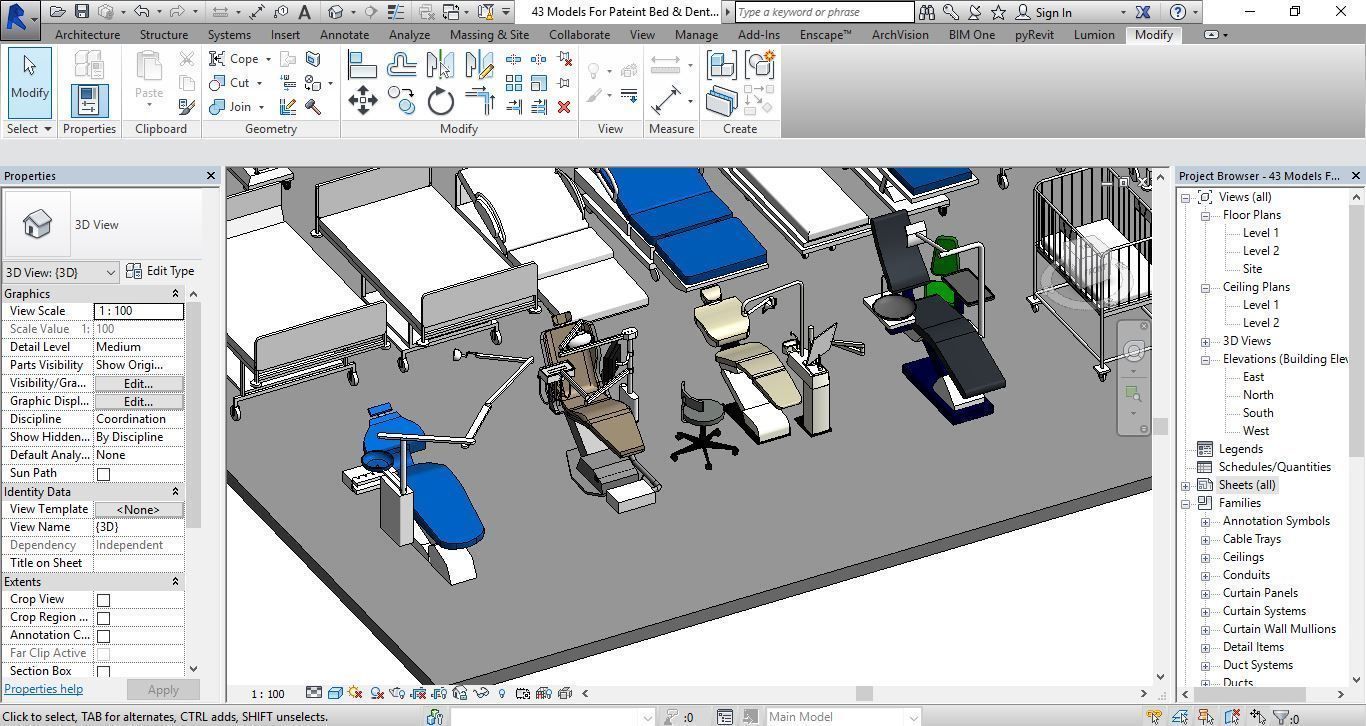 43 Models For Pateint Bed and Dental Revit Family 3D model_3
