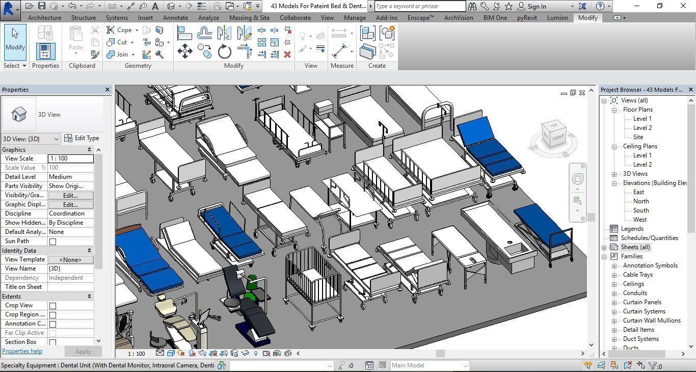 43 Models For Pateint Bed and Dental Revit Family 3D model_4