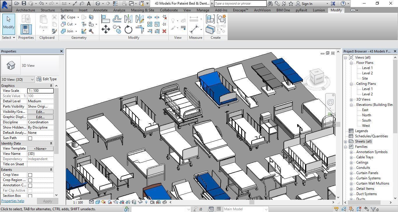 43 Models For Pateint Bed and Dental Revit Family 3D model_2