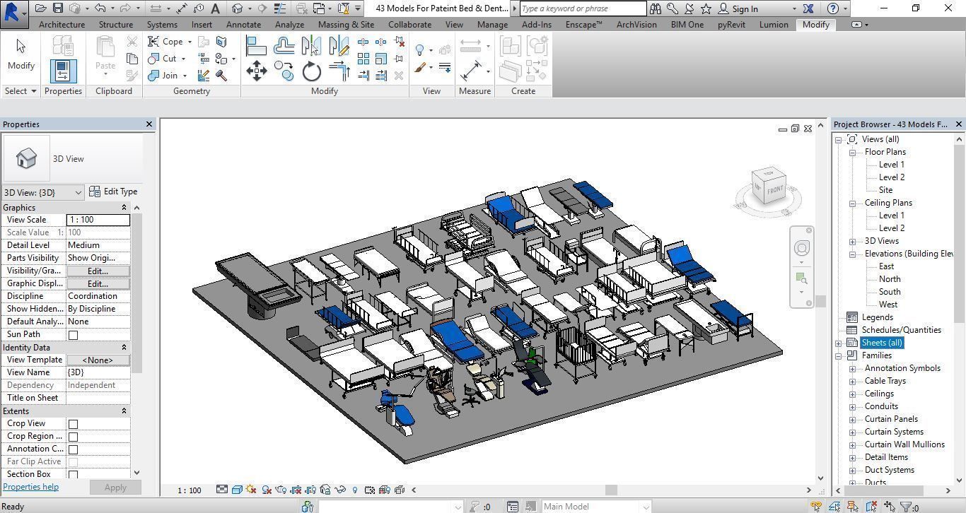 43 Models For Pateint Bed and Dental Revit Family 3D model_1