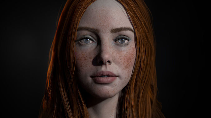 Realistic female real-time head  Low-poly 3D model