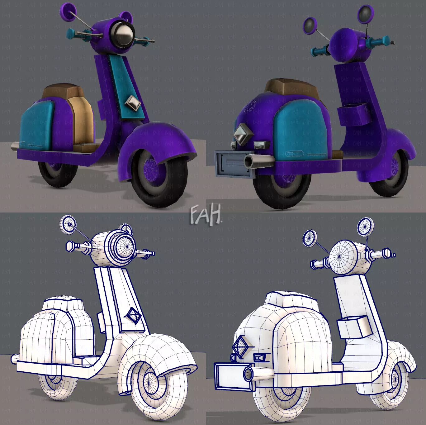 Scooter Cartoon Low-poly 3D model
