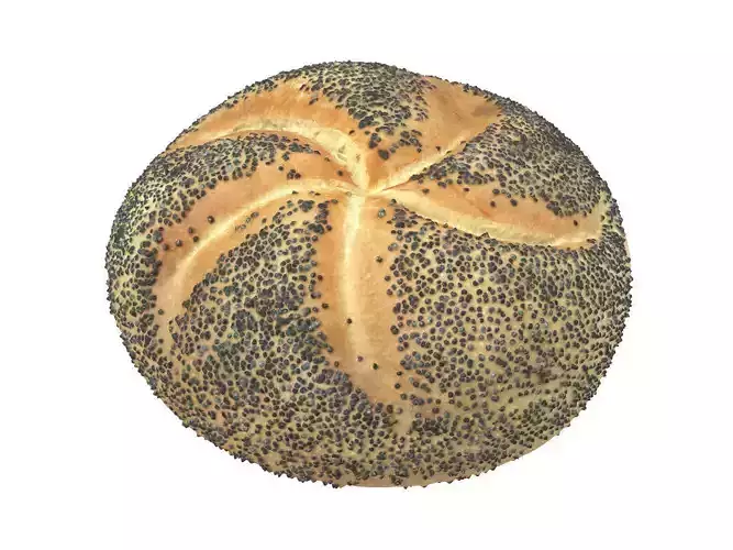 Photorealistic Poppy Seed Bread Roll 3D Scan