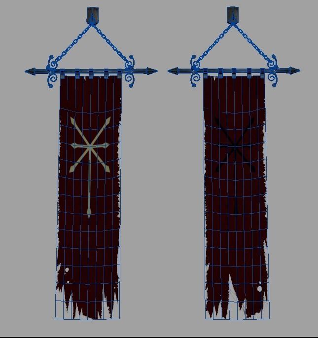 Lowpoly Banner metal shield with chains Low-poly 3D model_8