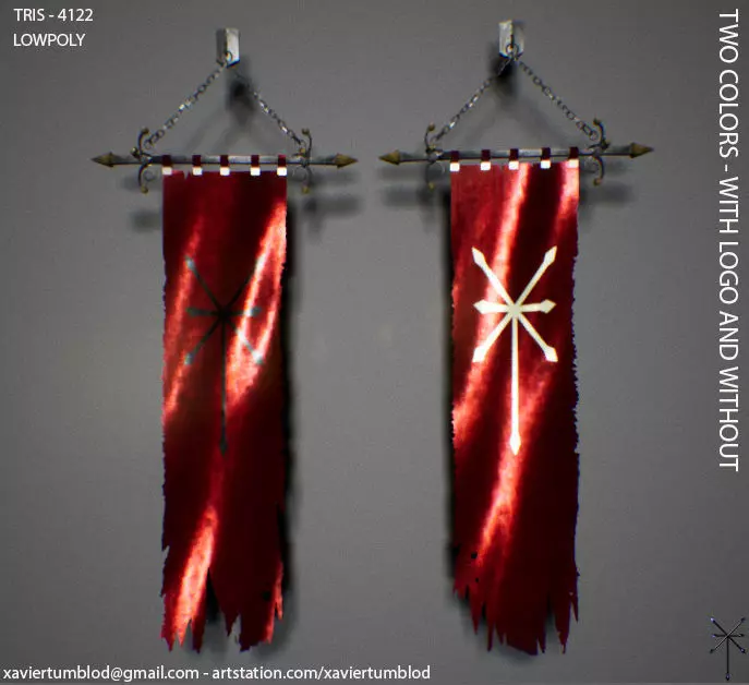 Lowpoly Banner metal shield with chains Low-poly 3D model_0