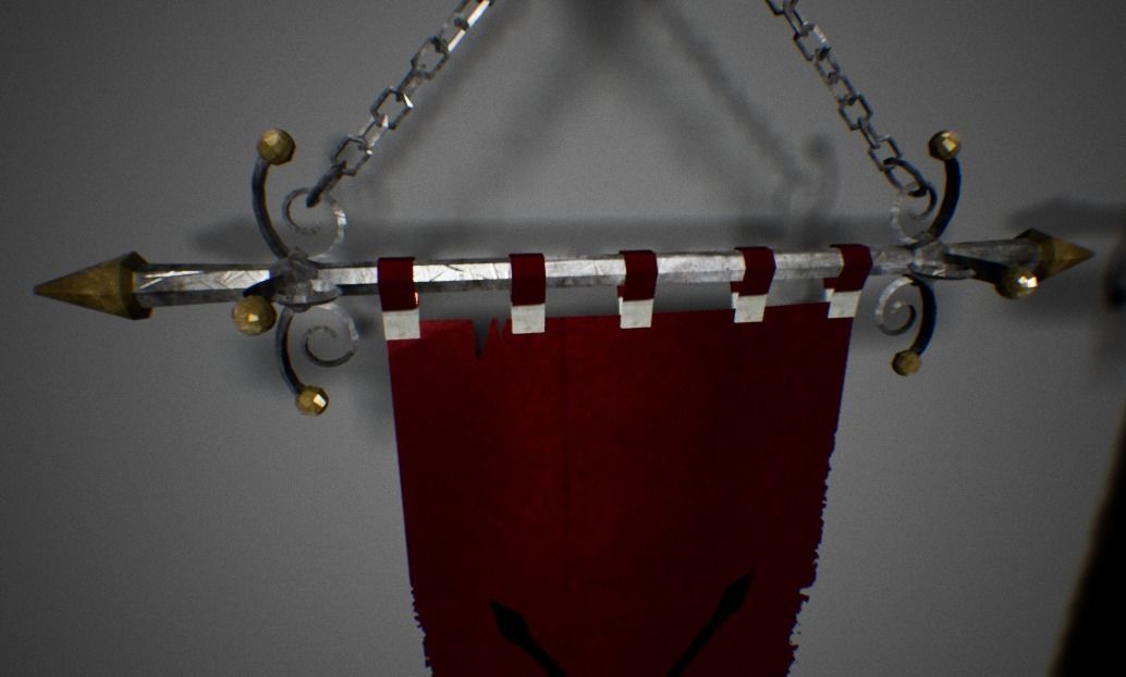 Lowpoly Banner metal shield with chains Low-poly 3D model_3