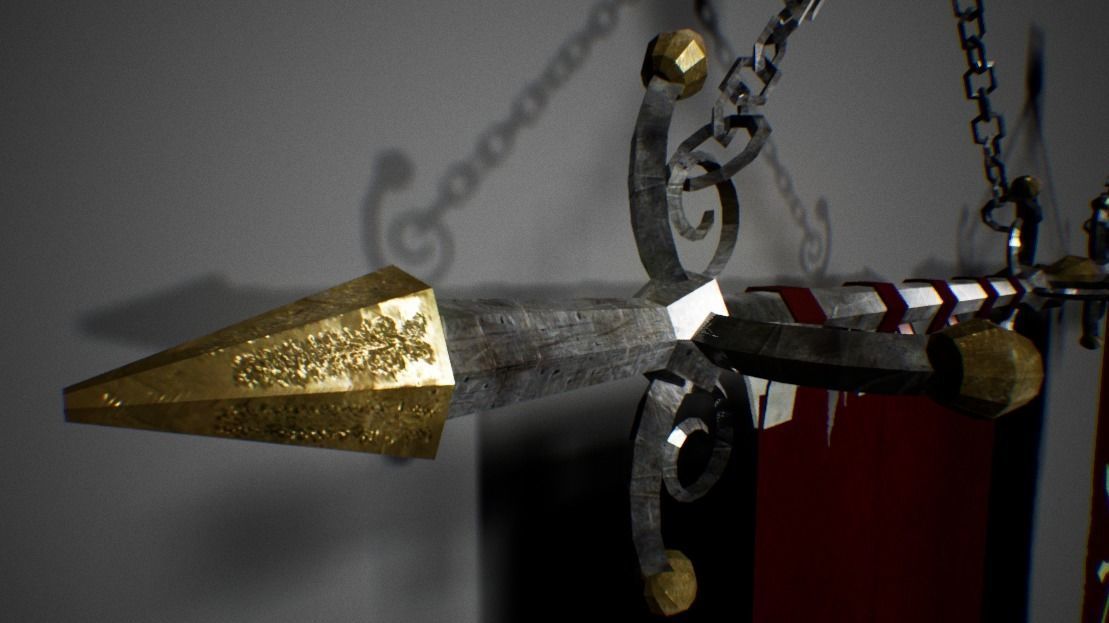 Lowpoly Banner metal shield with chains Low-poly 3D model_2