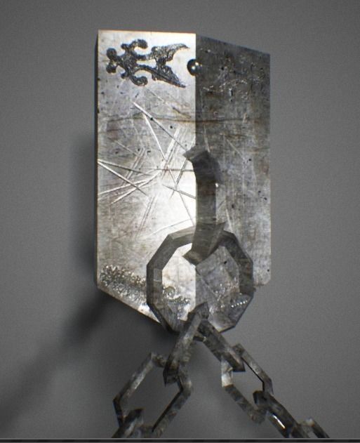Lowpoly Banner metal shield with chains Low-poly 3D model_4