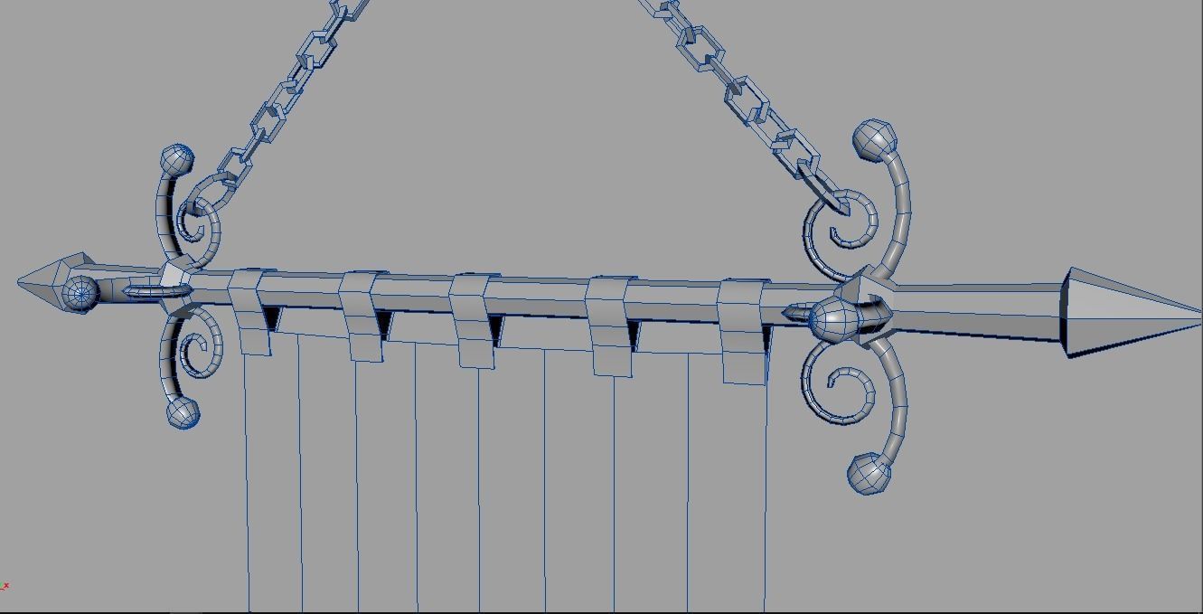 Lowpoly Banner metal shield with chains Low-poly 3D model_10