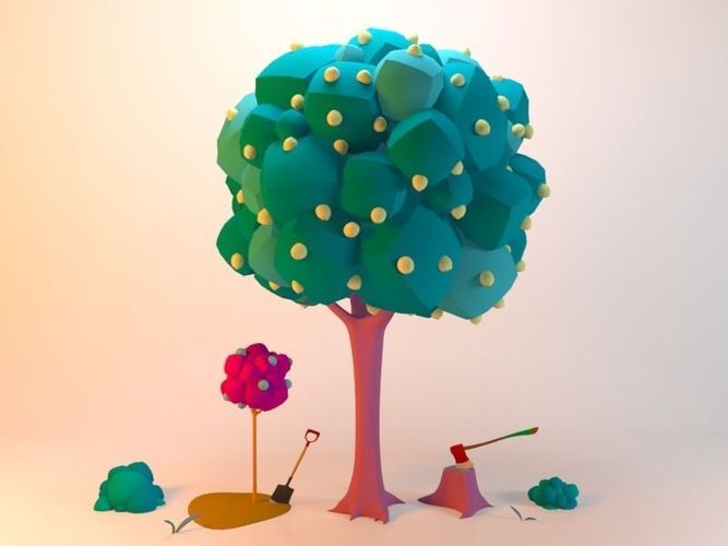 Collection Cartoon Tree Low-poly 3D model