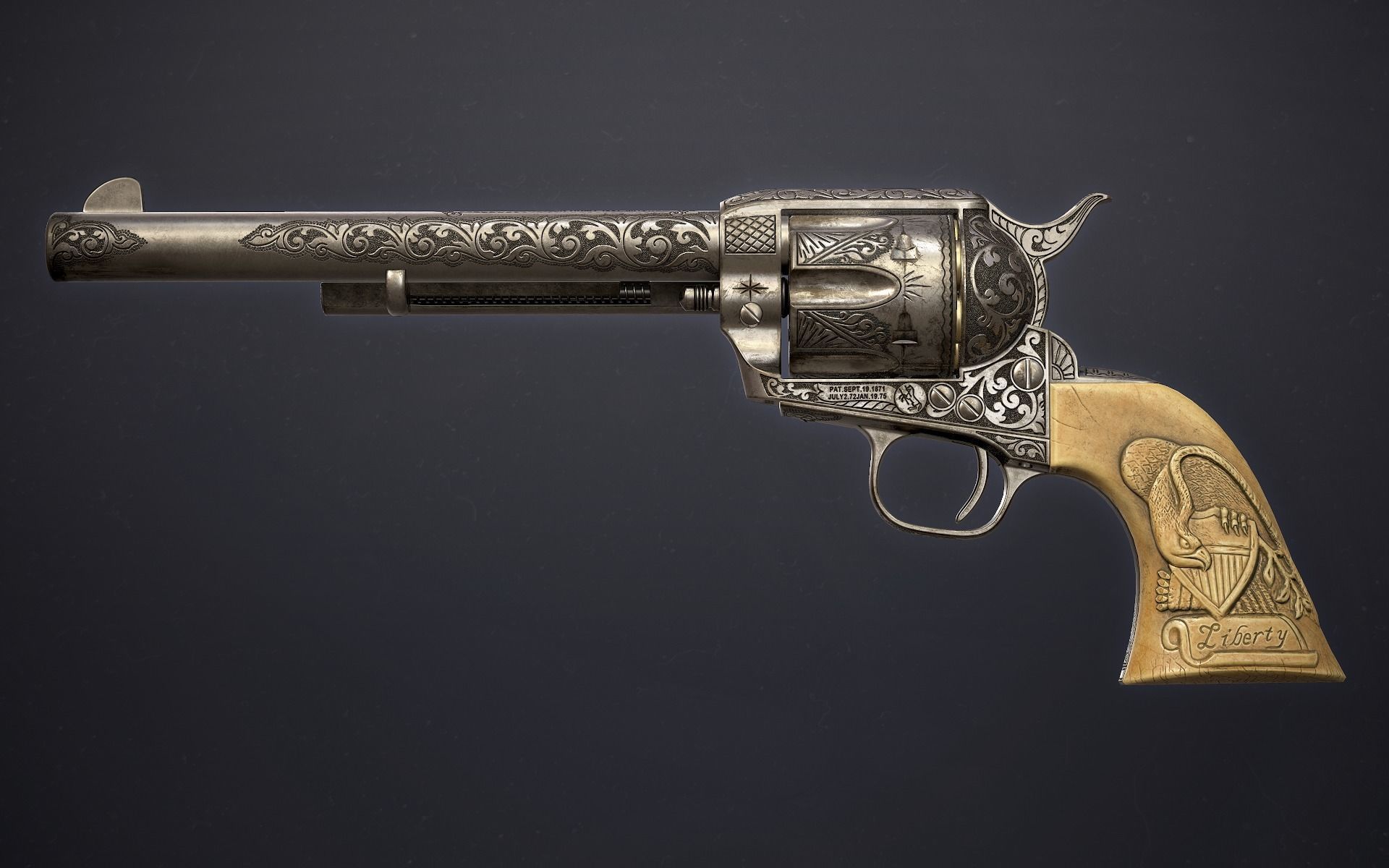 Colt Single Action Army - Peacemaker - Engraved Low-poly 3D model_7