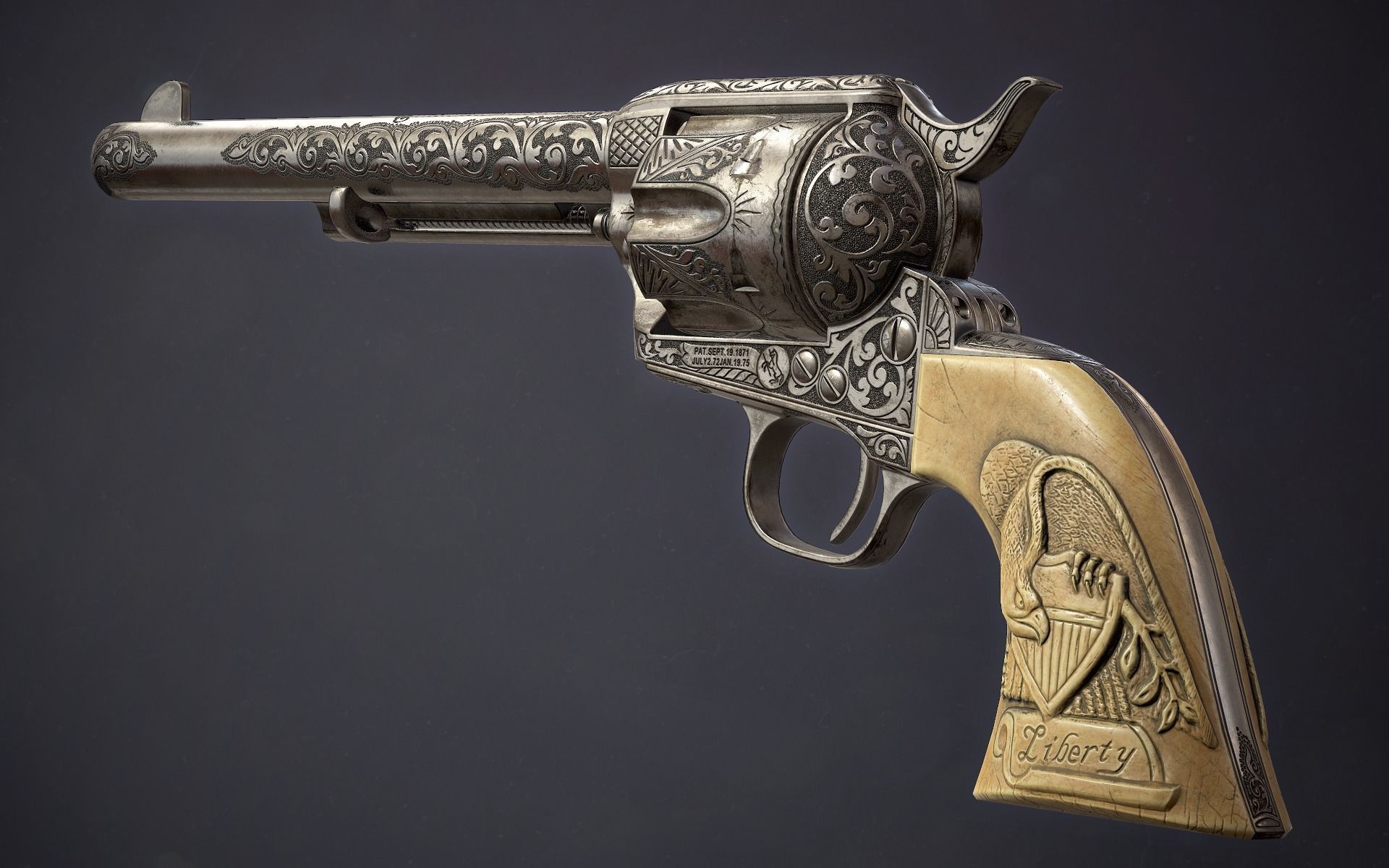 Colt Single Action Army - Peacemaker - Engraved Low-poly 3D model_11