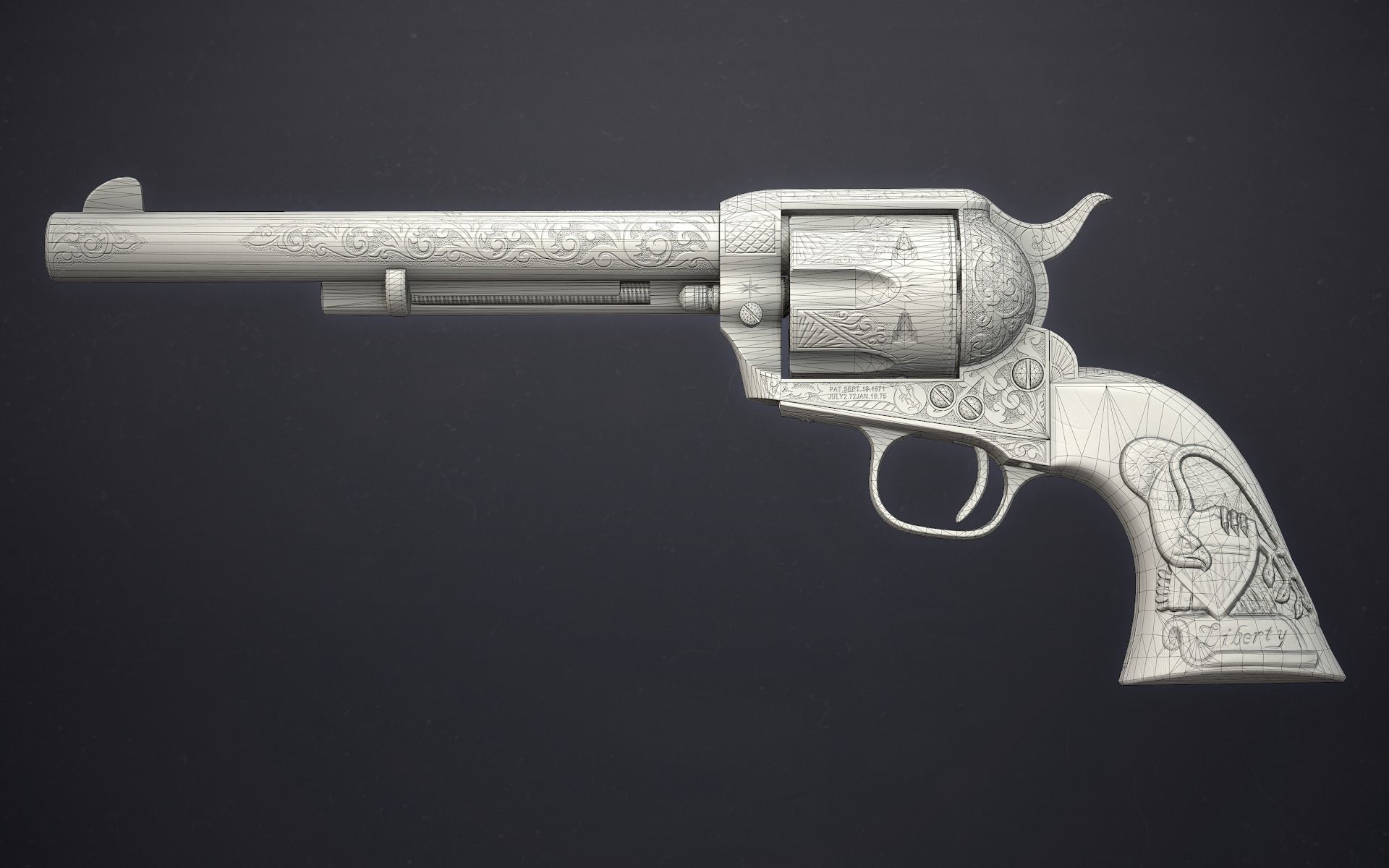 Colt Single Action Army - Peacemaker - Engraved Low-poly 3D model_8