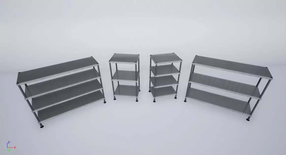 14- stainless steel laboratory shelves pack Low-poly 3D model_0