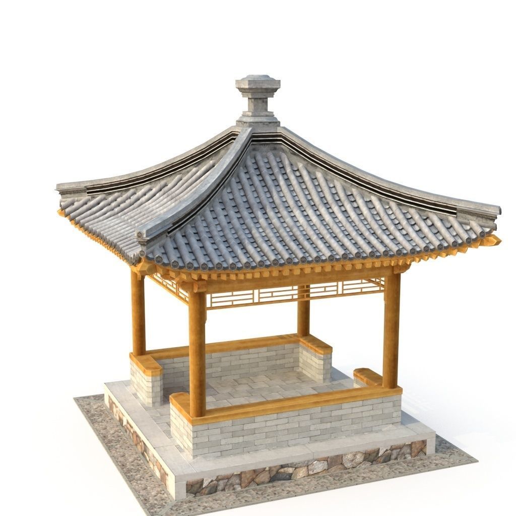 Four corner Pavilion Low-poly 3D model_10