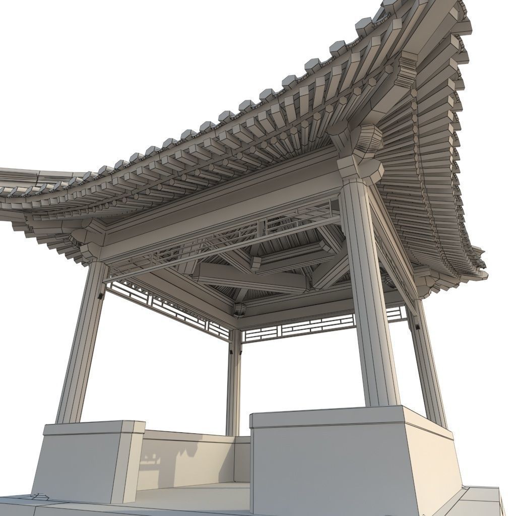 Four corner Pavilion Low-poly 3D model_7