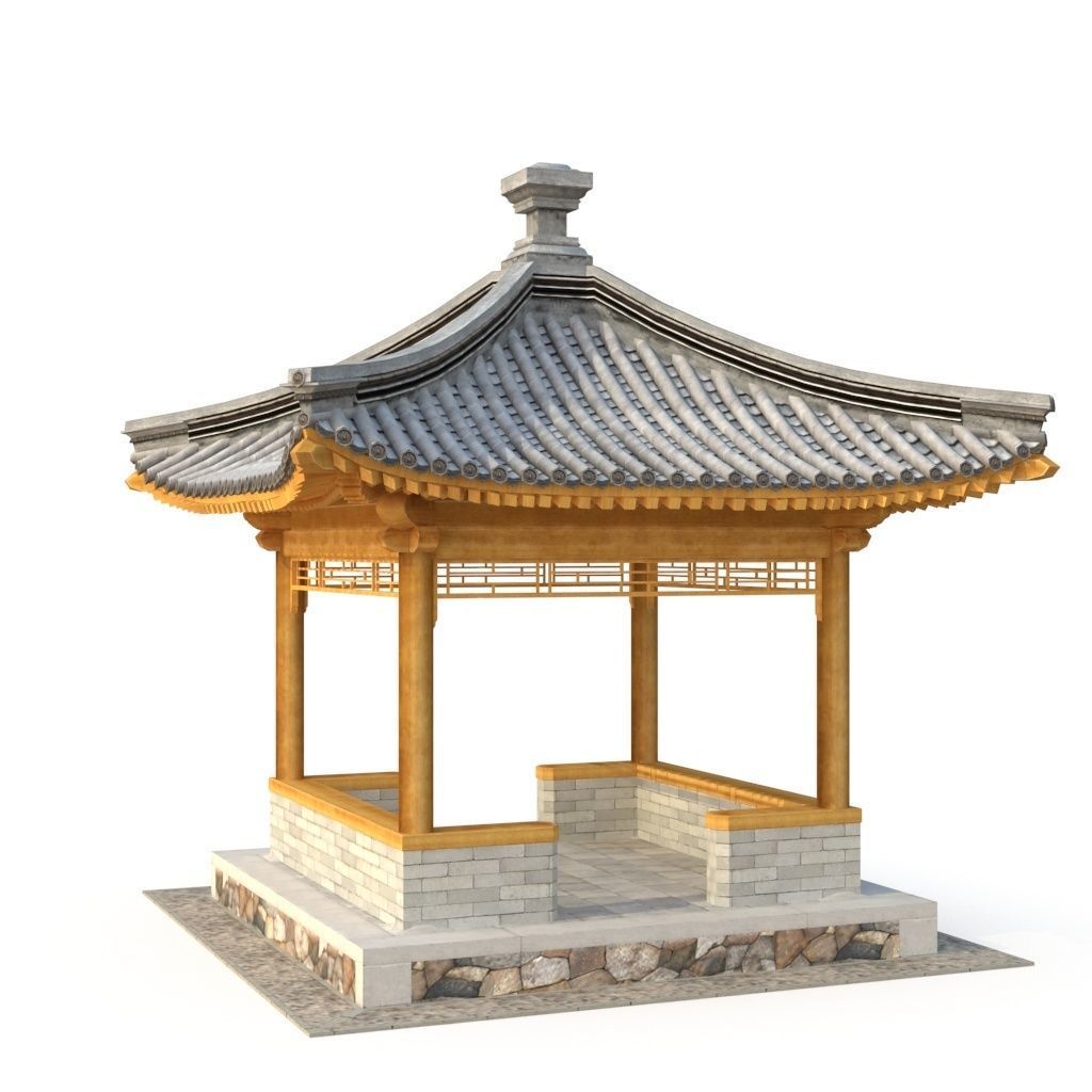 Four corner Pavilion Low-poly 3D model_9