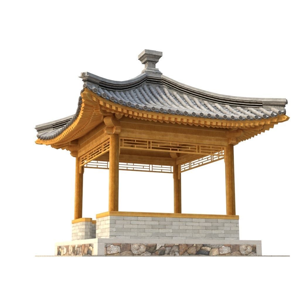 Four corner Pavilion Low-poly 3D model_12