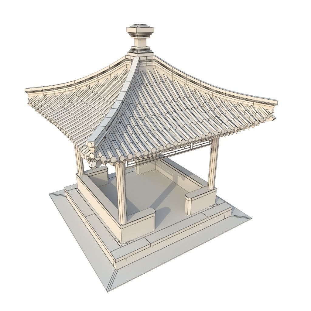 Four corner Pavilion Low-poly 3D model_4