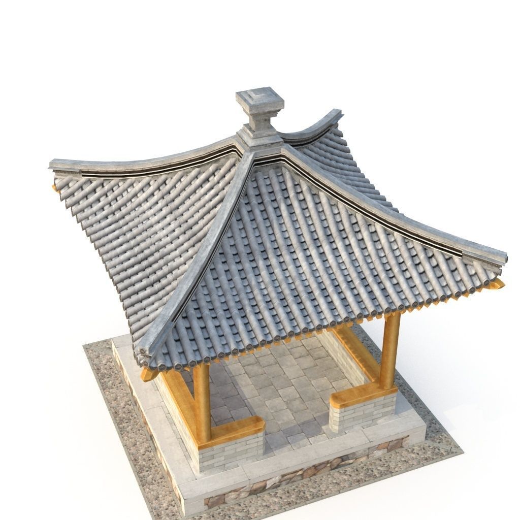 Four corner Pavilion Low-poly 3D model_11