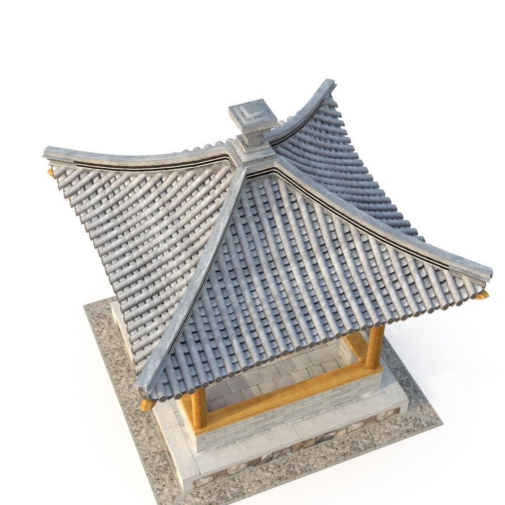 Four corner Pavilion Low-poly 3D model_6
