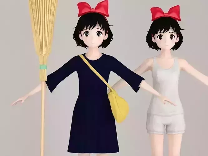 T pose nonrigged model of Kiki anime girl 3D model