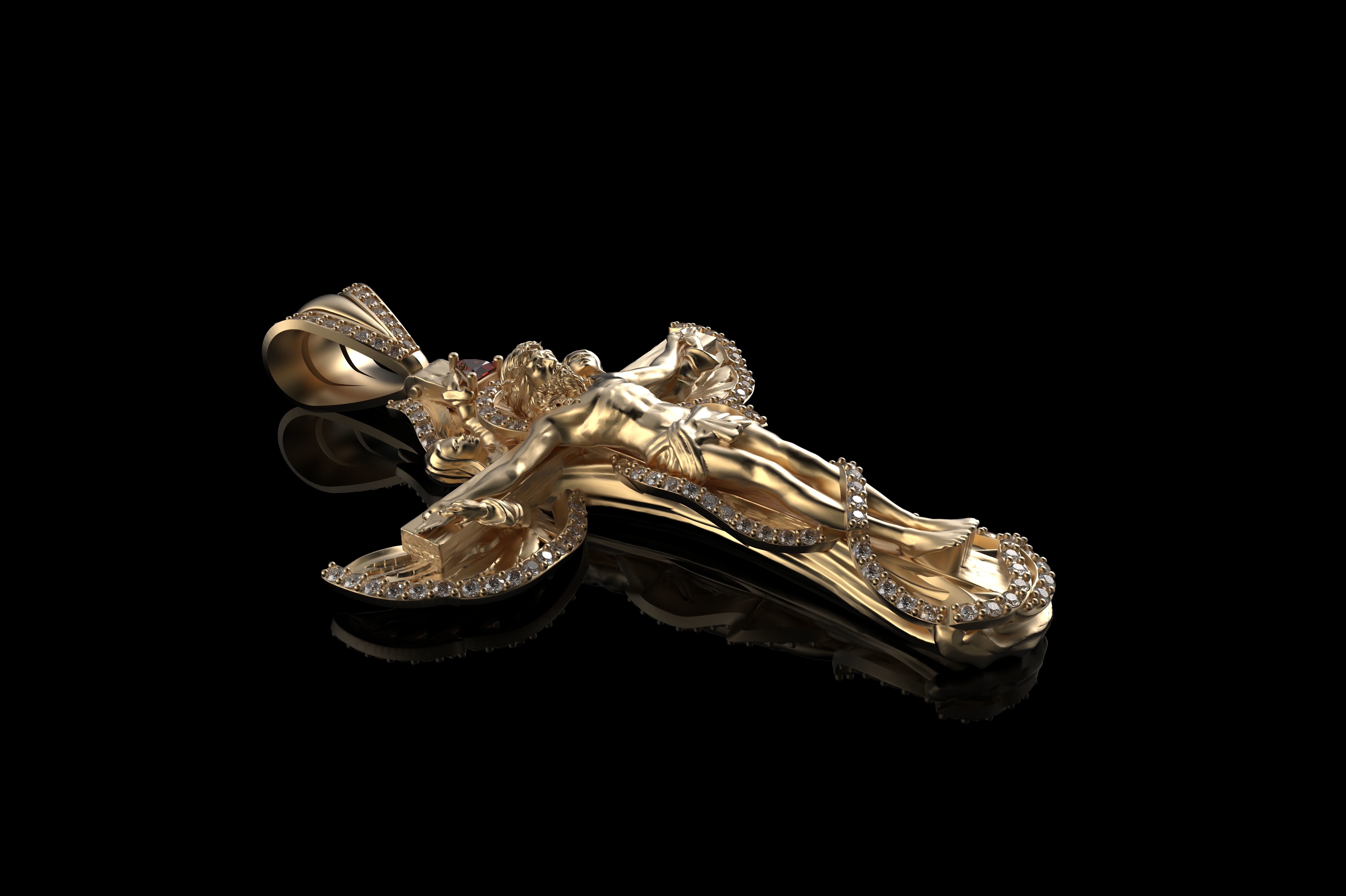 Jesus Cross Mens Diamond Pendant 3D print model_3