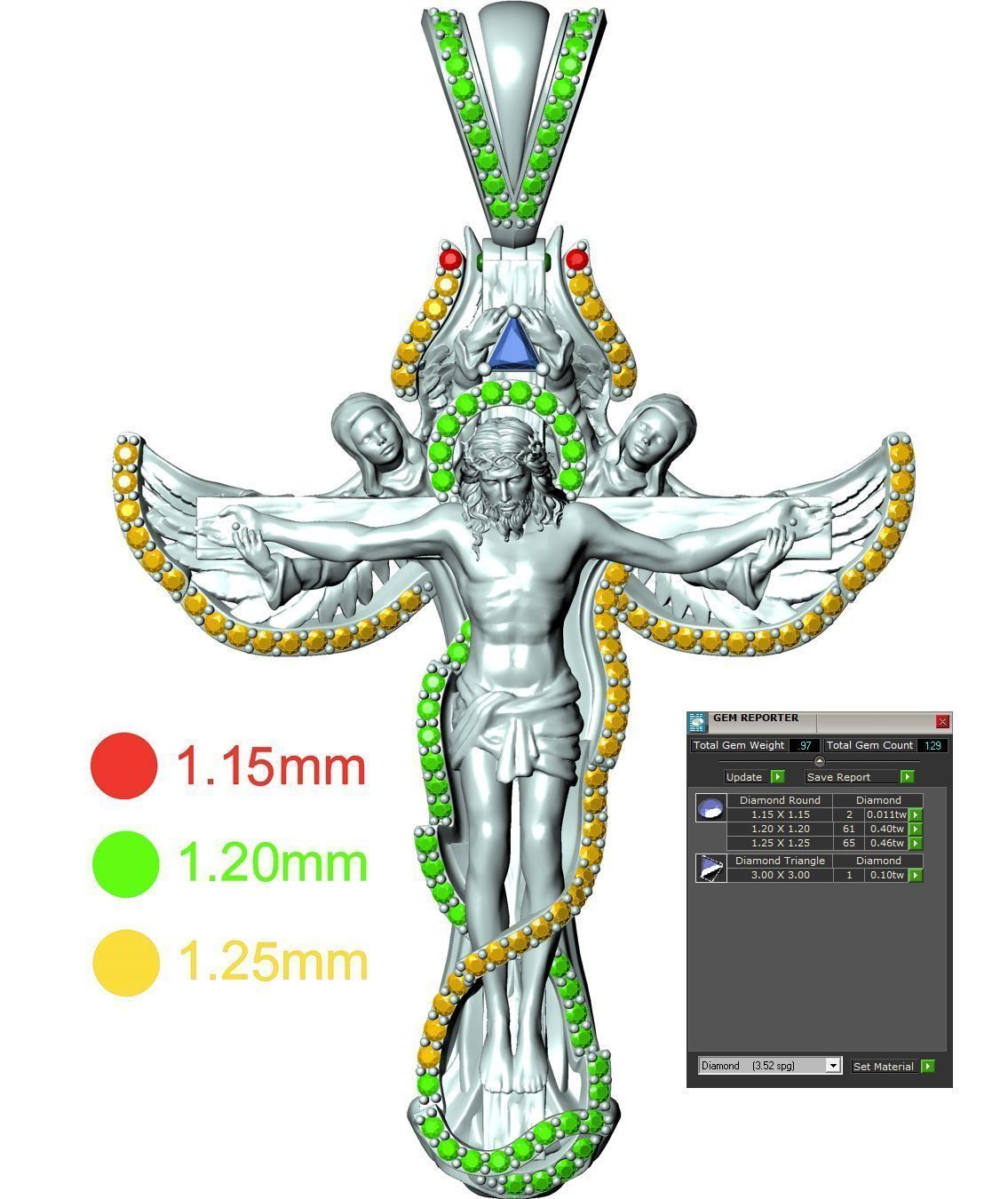 Jesus Cross Mens Diamond Pendant 3D print model_10