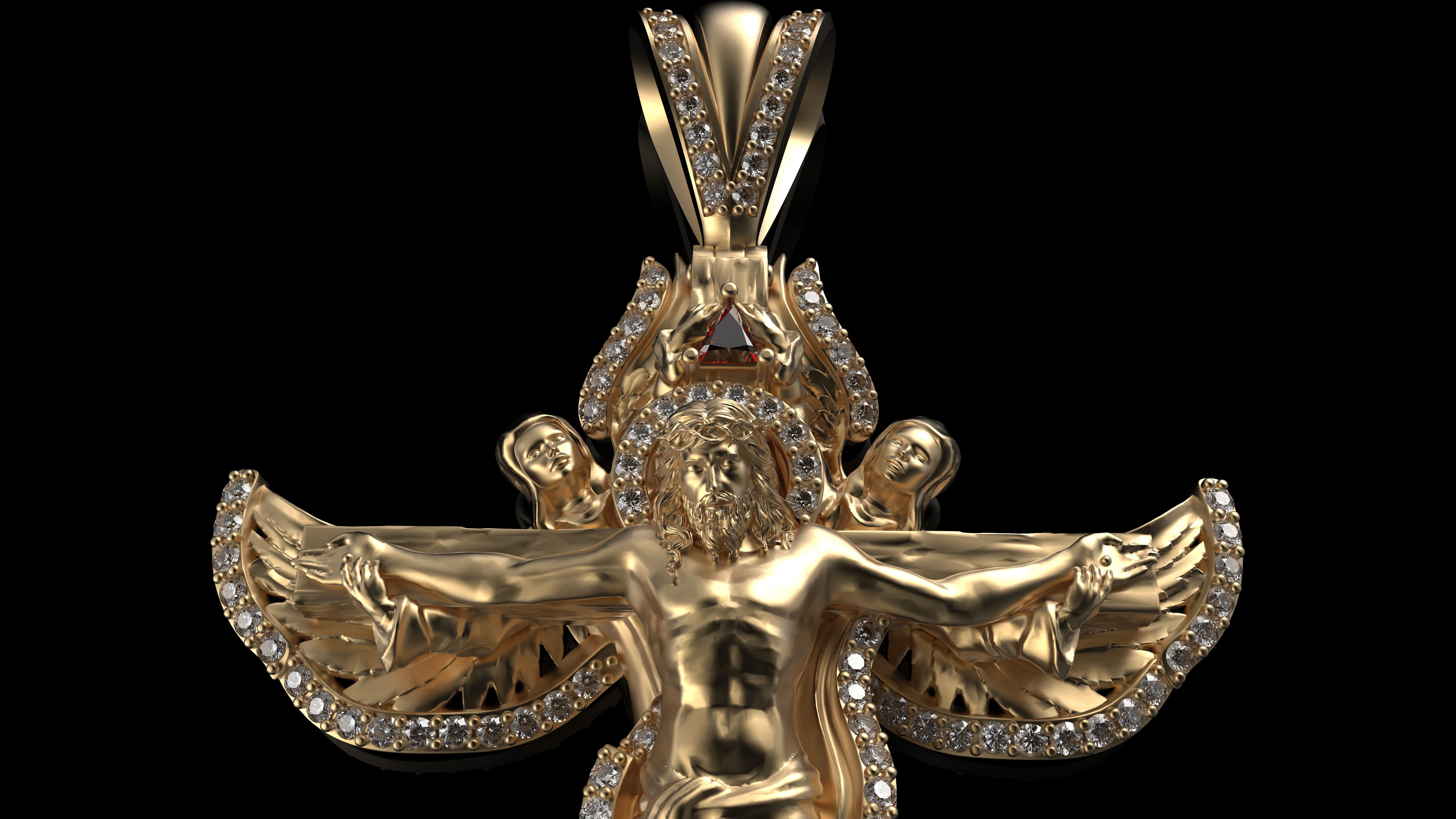 Jesus Cross Mens Diamond Pendant 3D print model_1