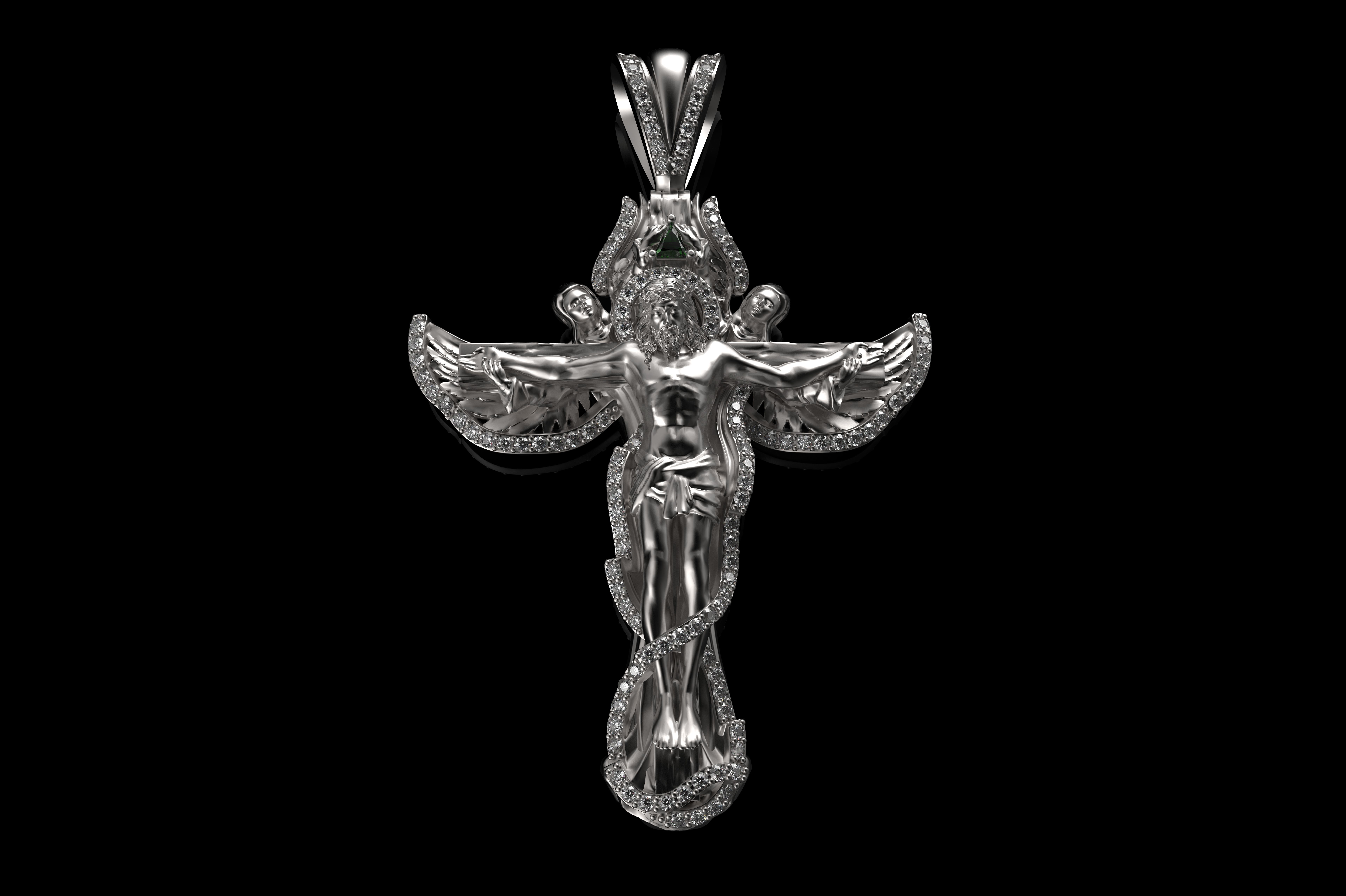 Jesus Cross Mens Diamond Pendant 3D print model_7