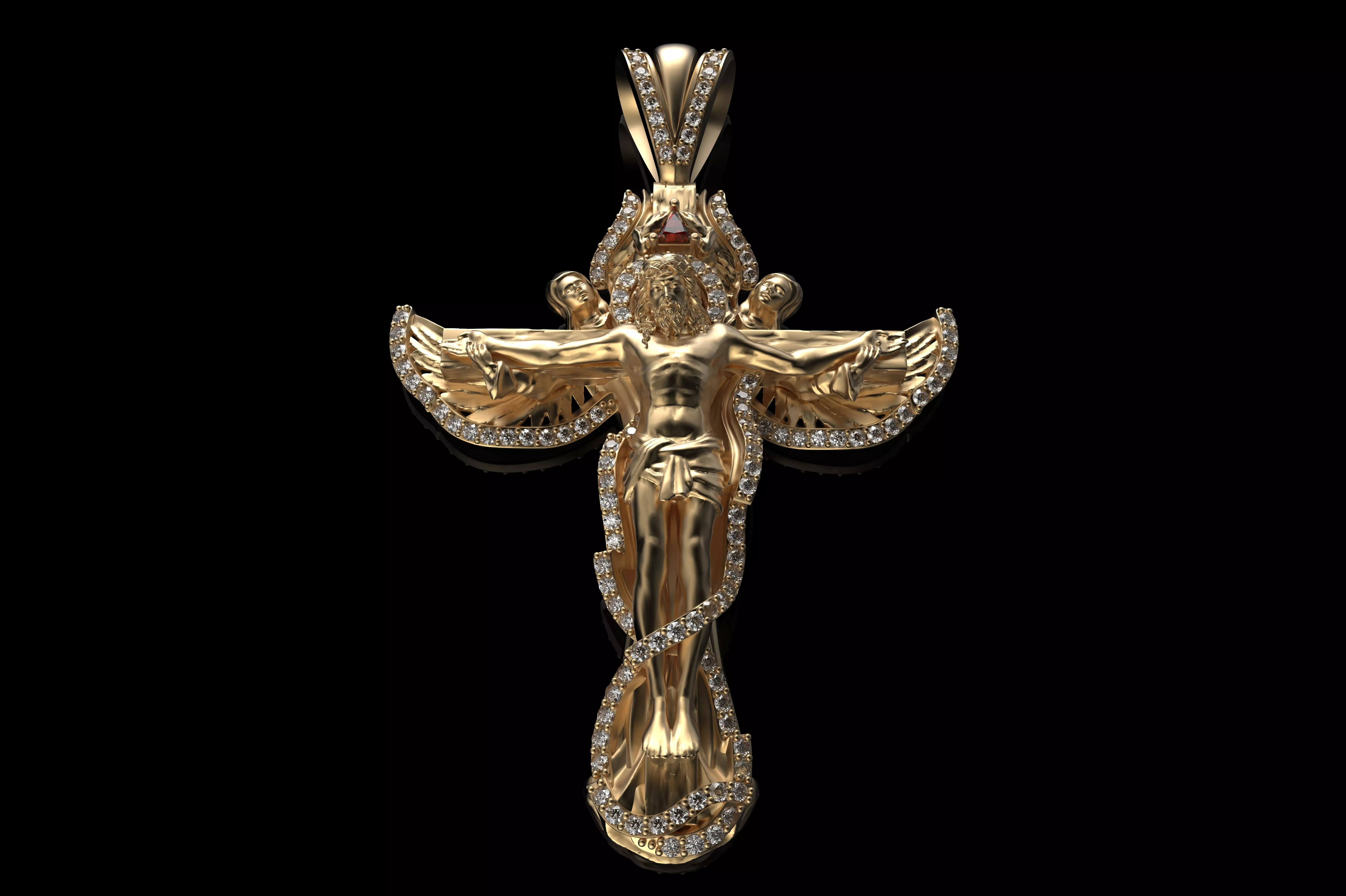 Jesus Cross Mens Diamond Pendant 3D print model_0