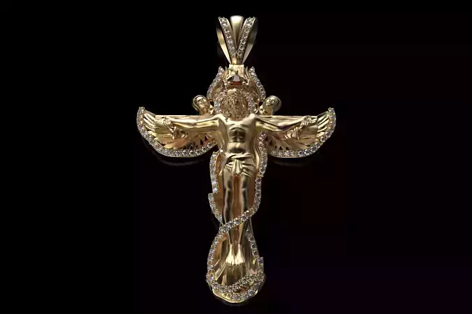 Jesus Cross Mens Diamond Pendant 3D print model