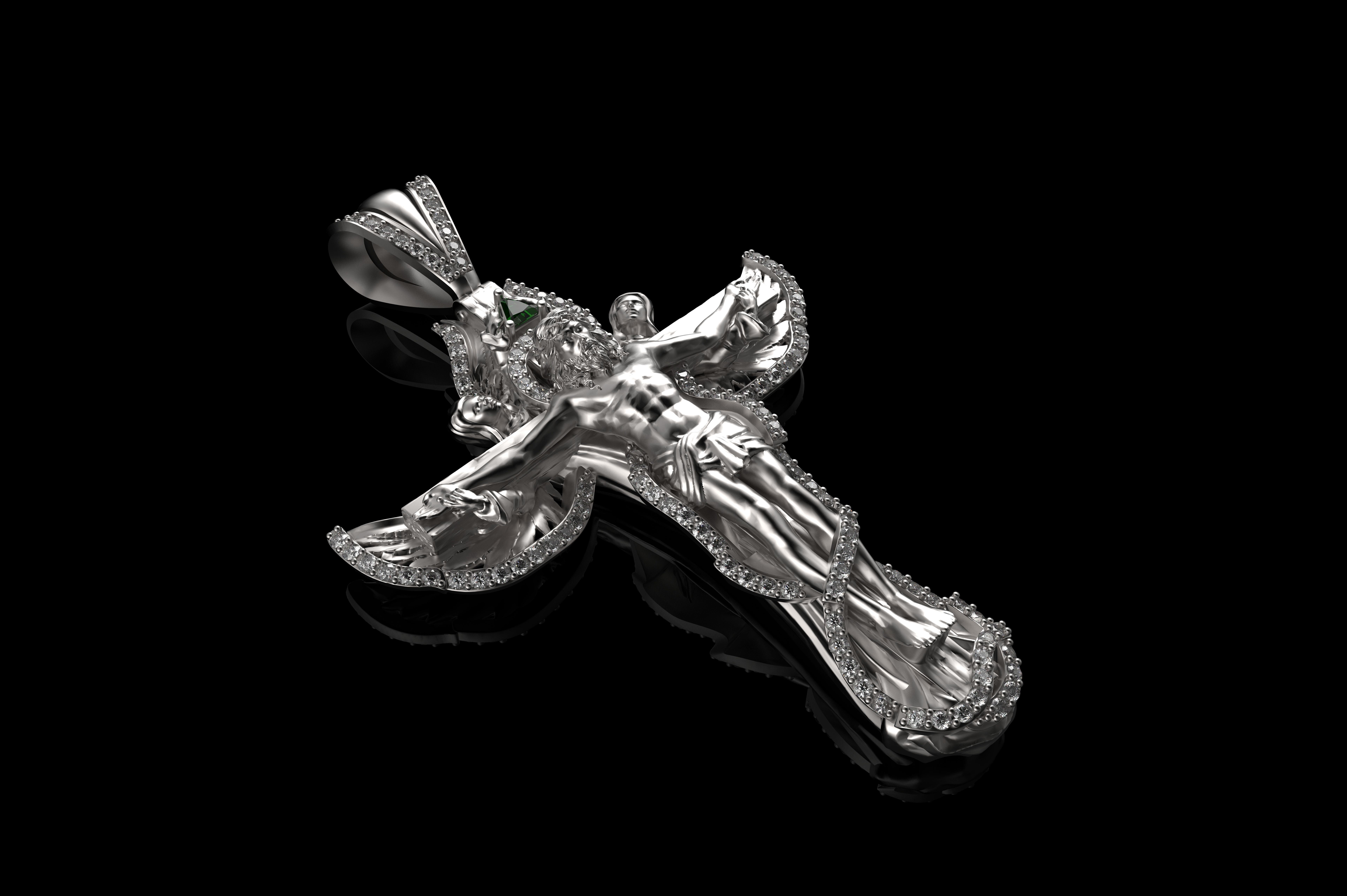Jesus Cross Mens Diamond Pendant 3D print model_8
